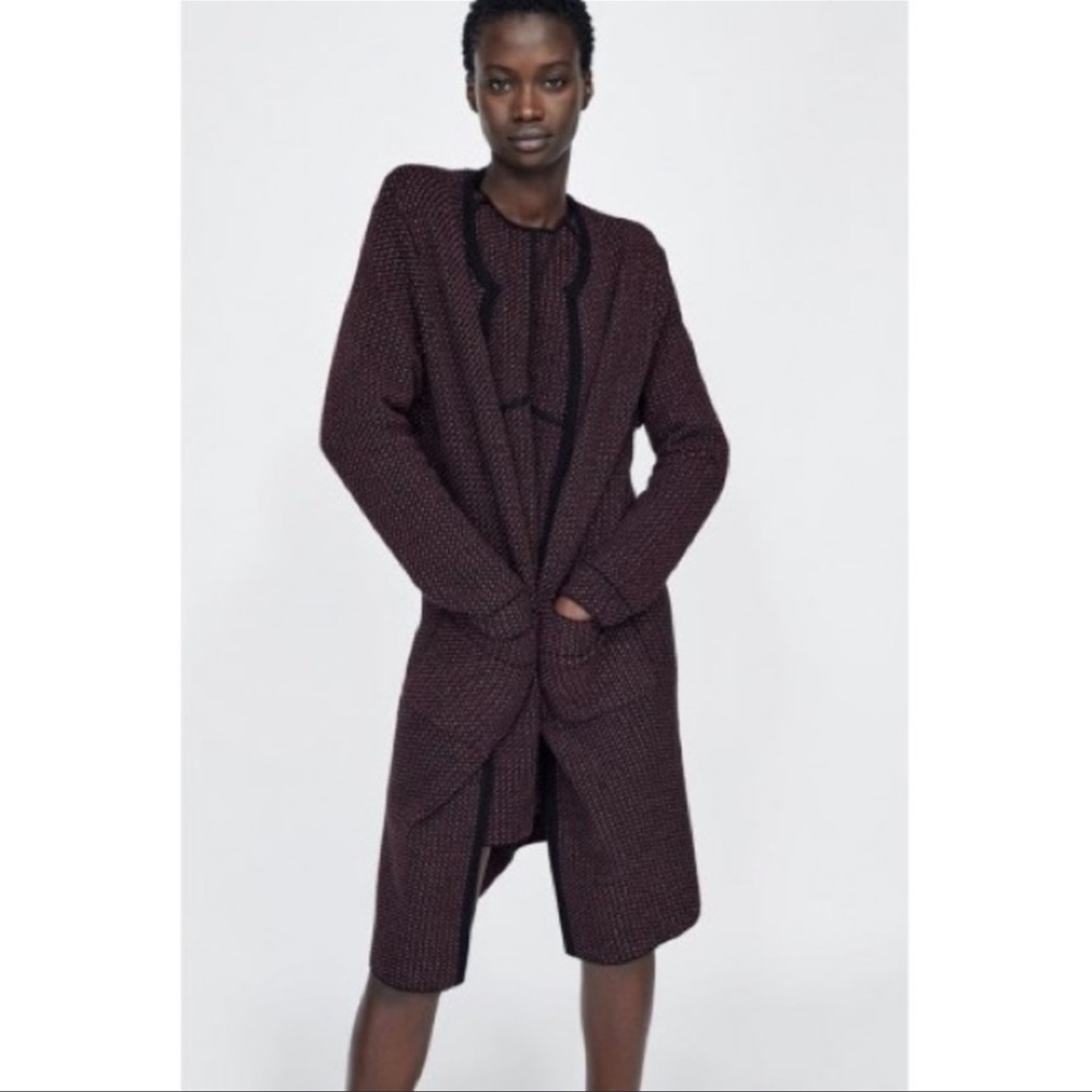 Zara Long Metallic Thread Knit Cardigan Size Small